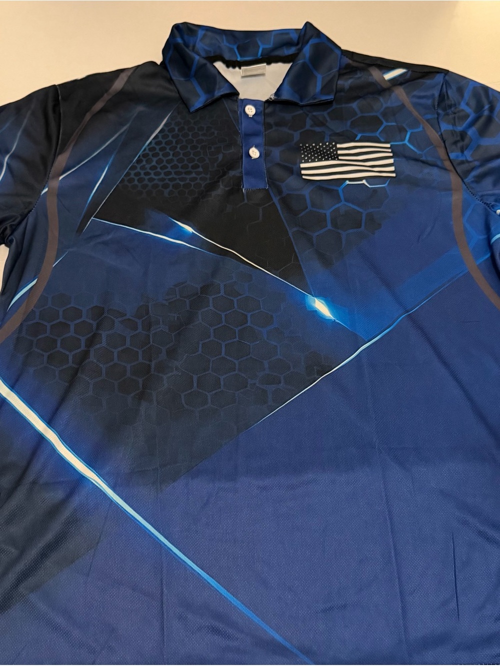 I30 XL Men's Blue Graphic Polo Shirt with American Flag Patch